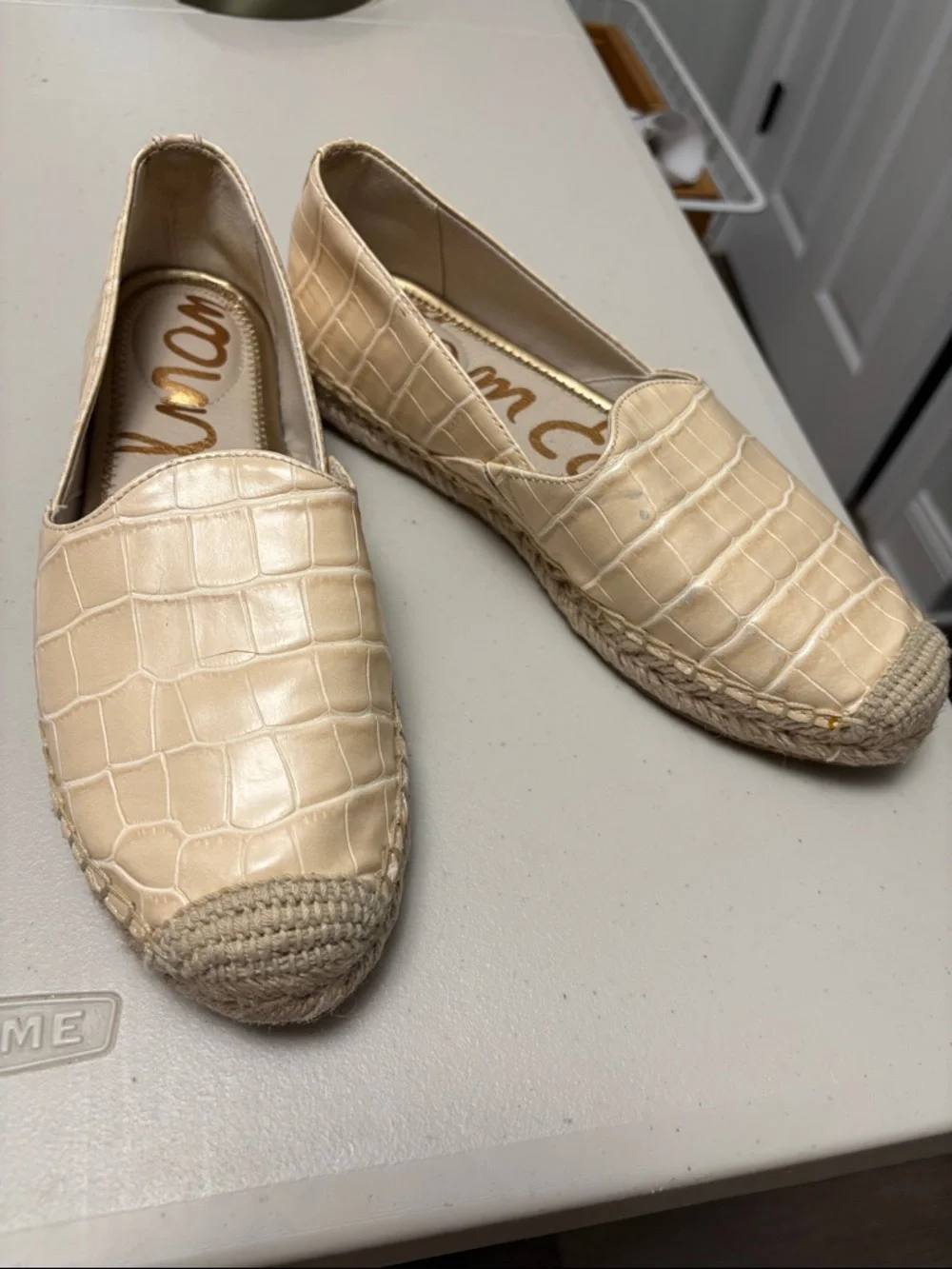Sam Edelman Women's Kesia Creme Leather Slip On Loafer Espadrilles Shoes 7.5
